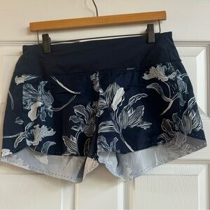 Athleta Dark Blue and White Floral Athletic Shorts